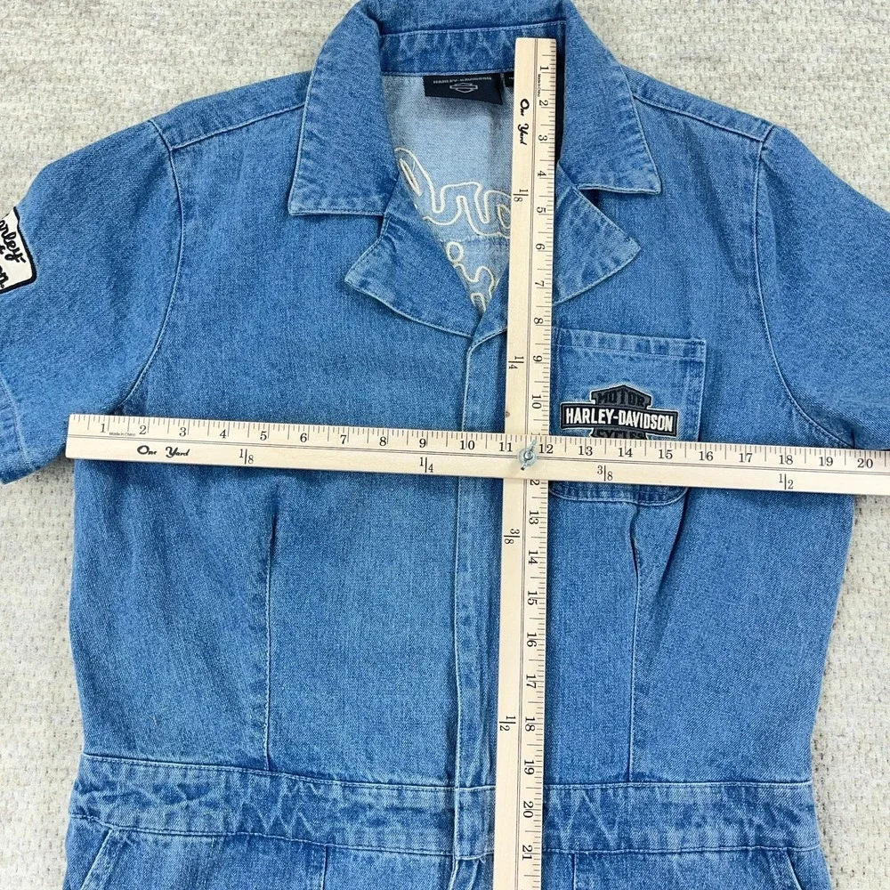 Harley Davidson Denim Bib Coverall Jumpsuit Women Large Blue Embroidered Y2K - Picture 11 of 16